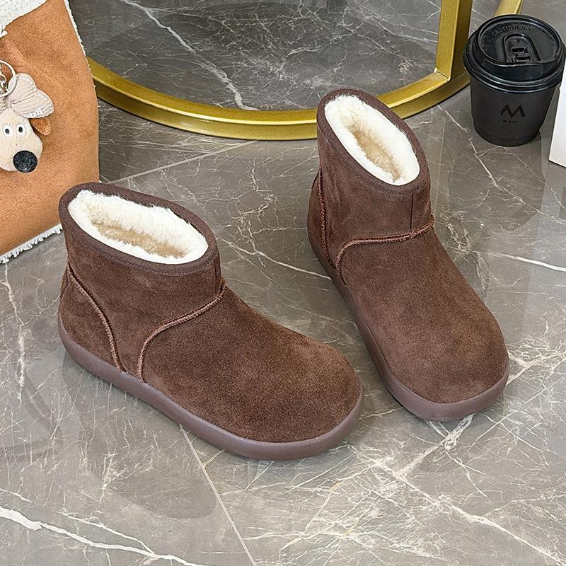 

Winter new cow suede short boots women s warm doll head cotton shoes velvet snow cotton versatile snow boots 40