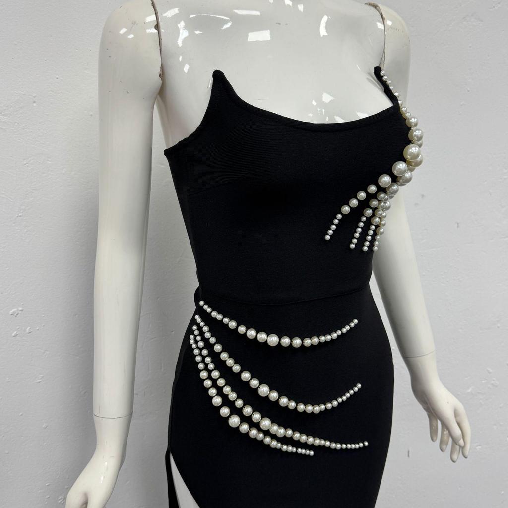 Kadınlar İçin Zarif Straplez Taşlı Yırtmaçlı Abiye Elbise