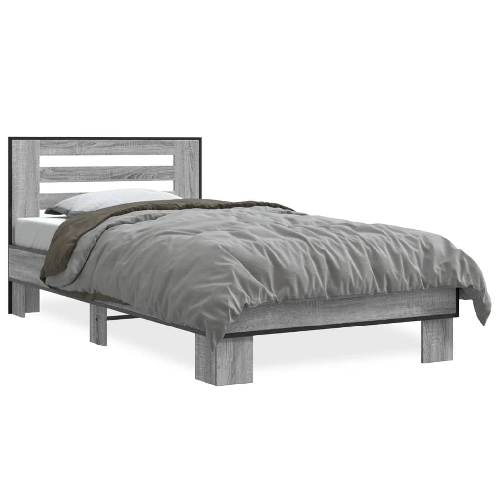 Bed Frame Gray Sonoma 75x190 cm Particleboard and Metal