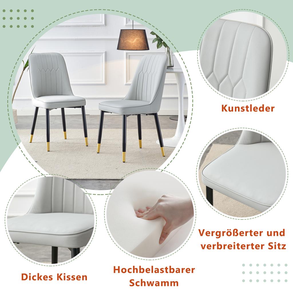2-Piece Set, Light Gray Dining Chair with PU Leather Back Cushion and Black Metal Legs, Suitable for Scenes Such As Dining Room, Kitchen and Bedroom.
