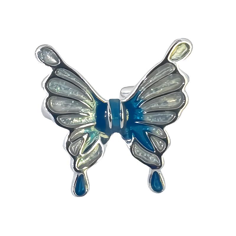 Contrasting Planet Enamel Oil Drop Opening Ring Butterfly Niche Design Ring Hip Hop Niche Design Index Finger Ring Girl