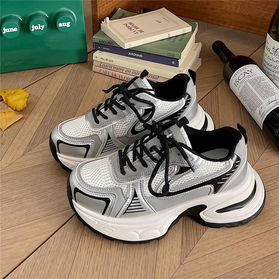 Paris klobige silberne Dad-Schuhe für Damen High-End 2025 neu Sommer atmungsaktiv Einzelmesh lässige Sportschuhe