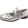 Fashion Double Buckle Belt Women Flats Square Toe Bowtie Mary Janes Shoes Cute Lolita Shoes Soft Bottom Loafers Woman Brogues Flats