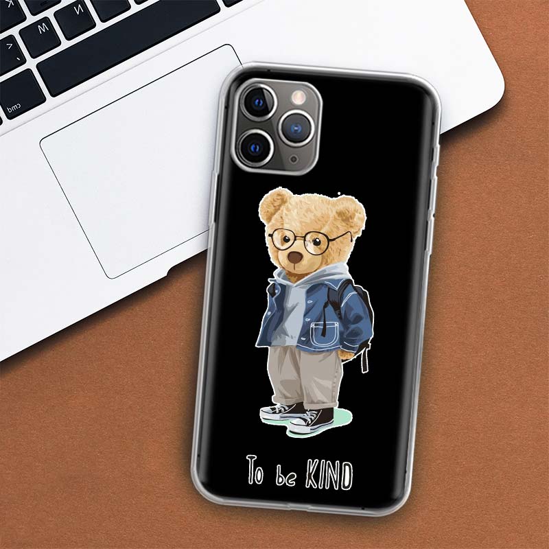 Fashion Brand Bear Phone Case For iPhone 11 12 13 Mini 14 15 Plus 17 Air 16 Pro Max 16E 7 8 SE 2020 Customized Print Cover For A