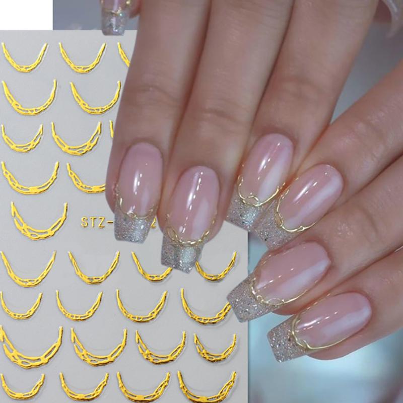 Metallic Silver Chrome Line Nail Stickers Adhesive Stripe Vine Flame Swirl French Foil Tape DIY Manicure Salon Nail Art Decor