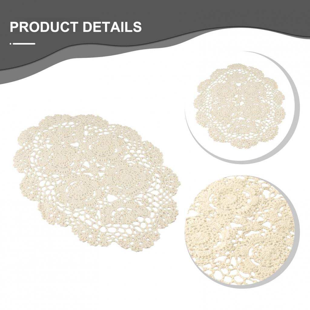 Dining Placemat Decoration Retro Oval Hand Crochet Cotton Lace Doilies