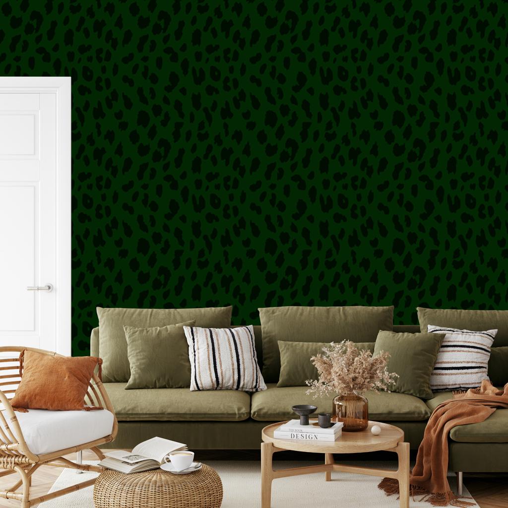 Bottle Green Leather Wallpaper, Green and Black, 50x1000