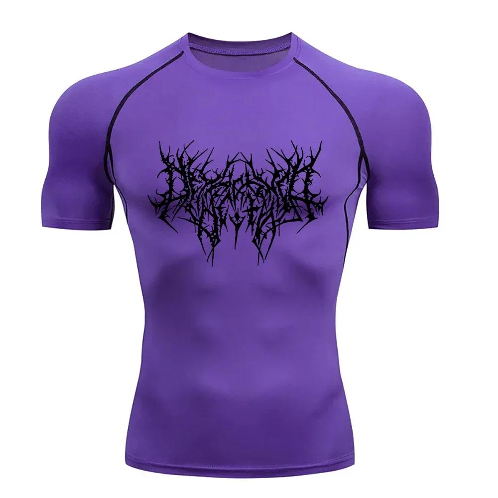 2026 Sports Shirt Thorns Print Gym Tight T-Shirt Men s Running Fitness  Quick-Drying Short-Sleeved Sports Workout Sportswear TopS-3XL XXXL фиолетовый