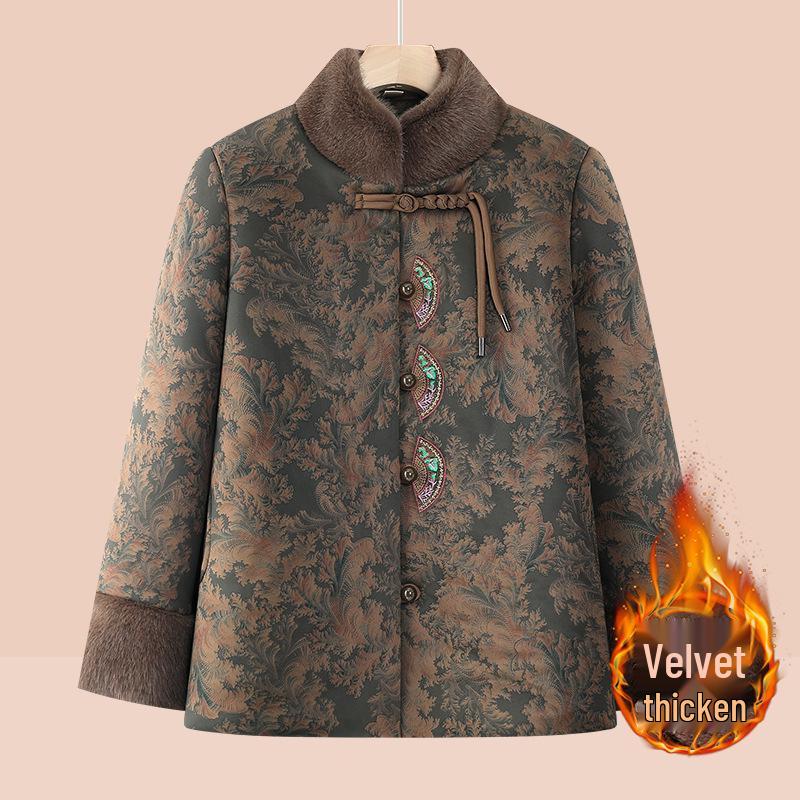 Autumn and Winter Plus Velvet Thickened Fashionable Outerwear for Middle-aged and Elderly Women