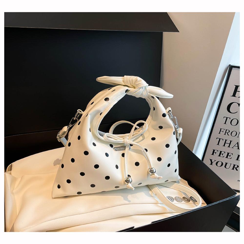 Women'S Versatile Bag Retro Leather Shoulder Bag Bow Tie Crossbody Bag Niche Polka Dot Handbag For Everyday Casual Gatherings