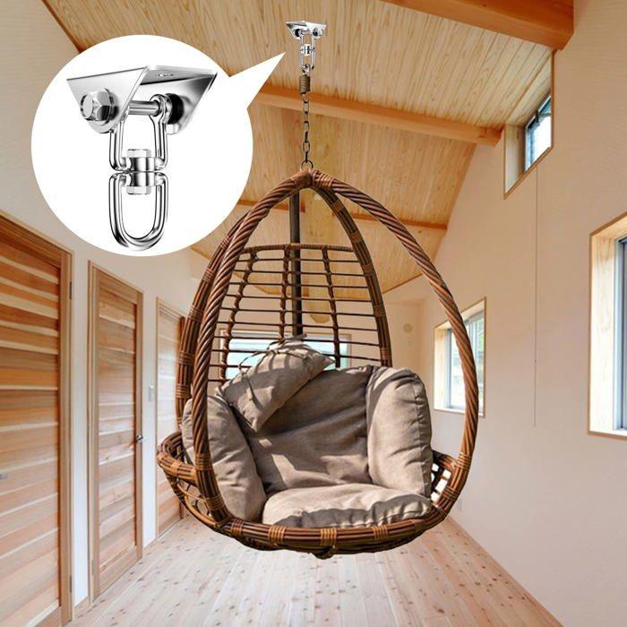 Crochet plafond pivotant inox 450 kg 360° avec vis et chevilles pour hamac chaise suspendue