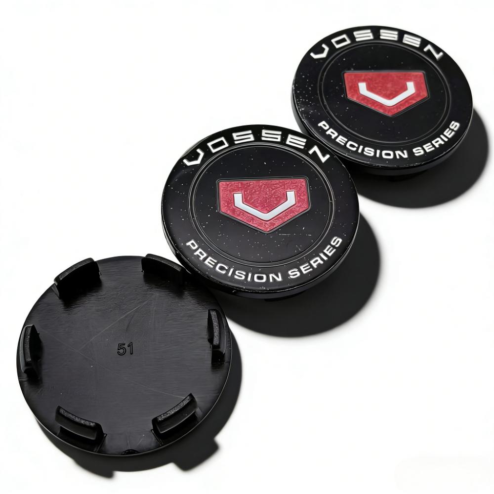 4 Stück VOSSEN Logo Emblem Auto Radnabendeckel Außendurchmesser 51MM Clips 46MM Räder Radkappe Felge Radnabenkappen Staubschutz Ersatz Auto Zubehör
