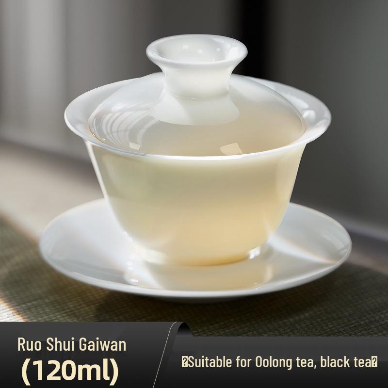 Jade Gaiwan Sheep Fat Porcelain Tea Set - Heat Resistant Gongfu Tea Brewing Cup.
