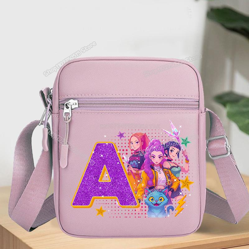KPop Demon Hunters Letter A-Z Crossbody Bag Women Oxford Cloth Chest Packs Rumi Mira Zoey Girl Phone Shoulder Cartoon Kid Friendly Entertaining Fun
