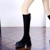 Winter Round Toe Square Heel Long-tube Fashionable New Women's Shoes Elegant Comfortable and Wear-resistant Boots Zapatos Mujer