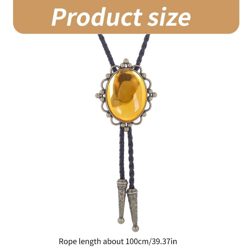 Handmade Vintage Jewelry Bolo Tie for Women Men Western Cowboy Artificial Leather Rope Necktie with Oval Stone Pendant