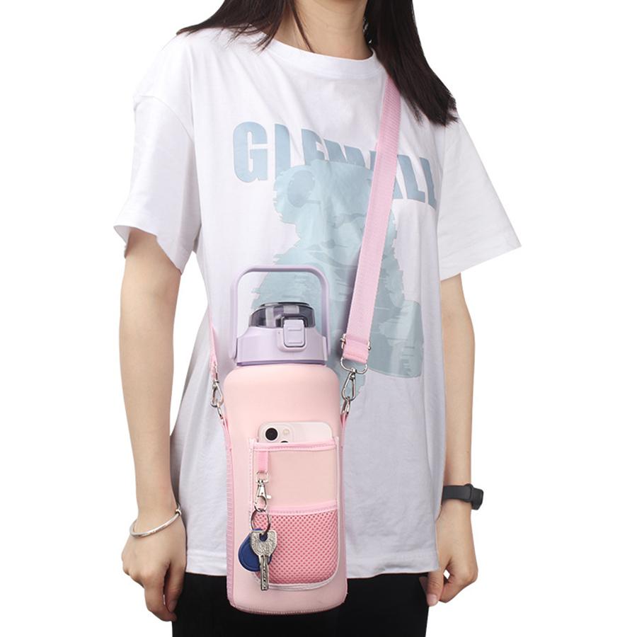 Sports Kettle Cup Bag Portable Water Bottle Sleeve 64oz Insulated Mug Holder with Shoulder Strap Phone Pocket For Fitness