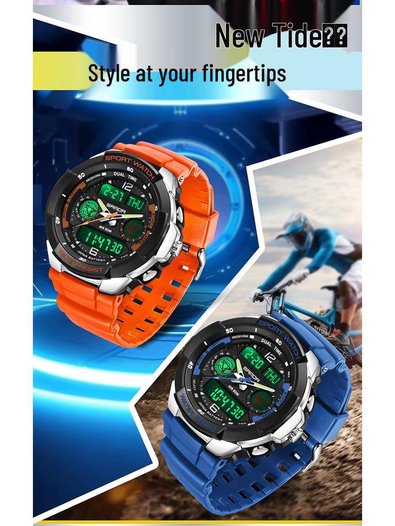 Sanda Electronic Watch: Fashionable, Versatile, Luminous, Waterproof Sports Watch for Middle School Students with Alarm Clock Function.
