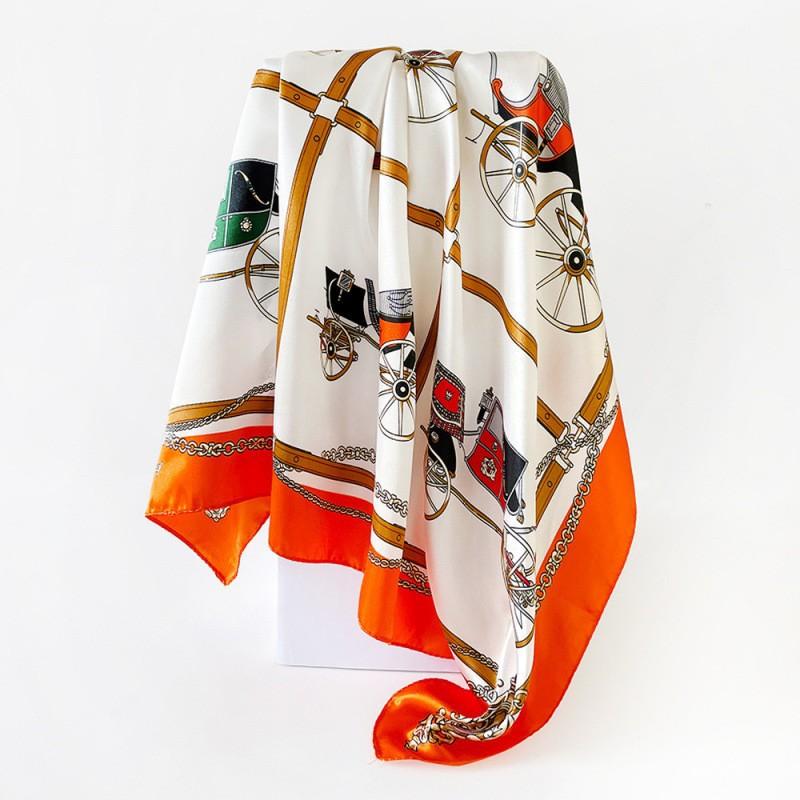 French carriage silk scarf women's satin printed scarf 91cm square scarf sunscreen headscarf imitation silk accessories shawl