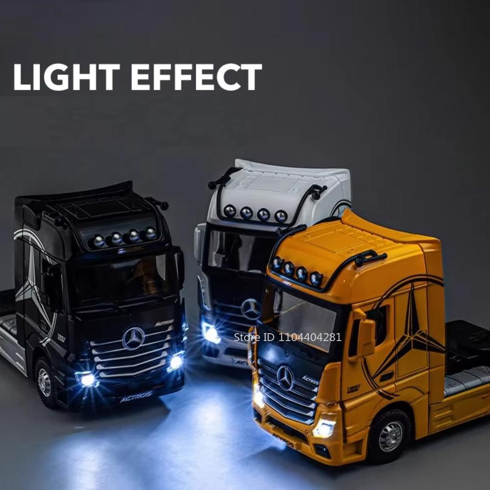 1:36 Actros Alloy Trailer Truck Models Toys Diecast Car Doors Openes Sound Light Rubber Tires Miniature Vehices Children's Gifts