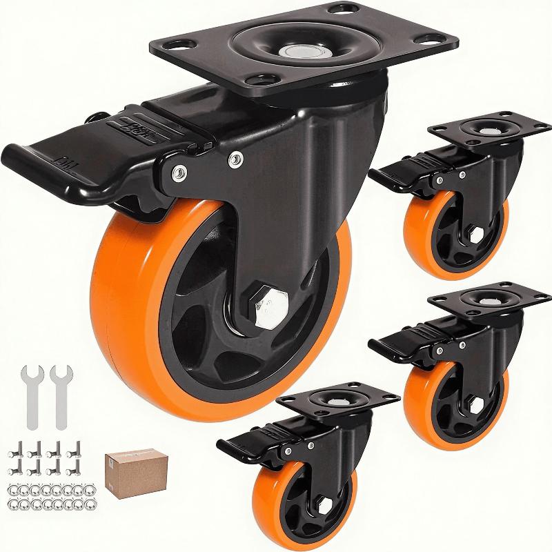 PVC Furniture Caster Wheels with Security Lock Swivel Plate Design 3/4/5in 1Pcs for Dresser Cabinet Moving Dolly