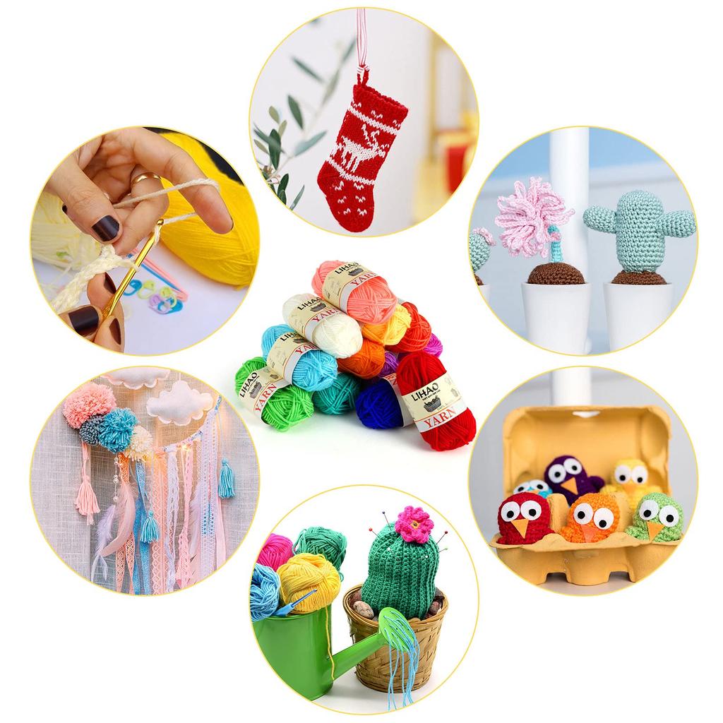 LIHAO Acrylic Yarn Medium 15g per Knitting Weaving Yarn 12-Color Set, Weight, Ball, Approx. 26m, Yarn,