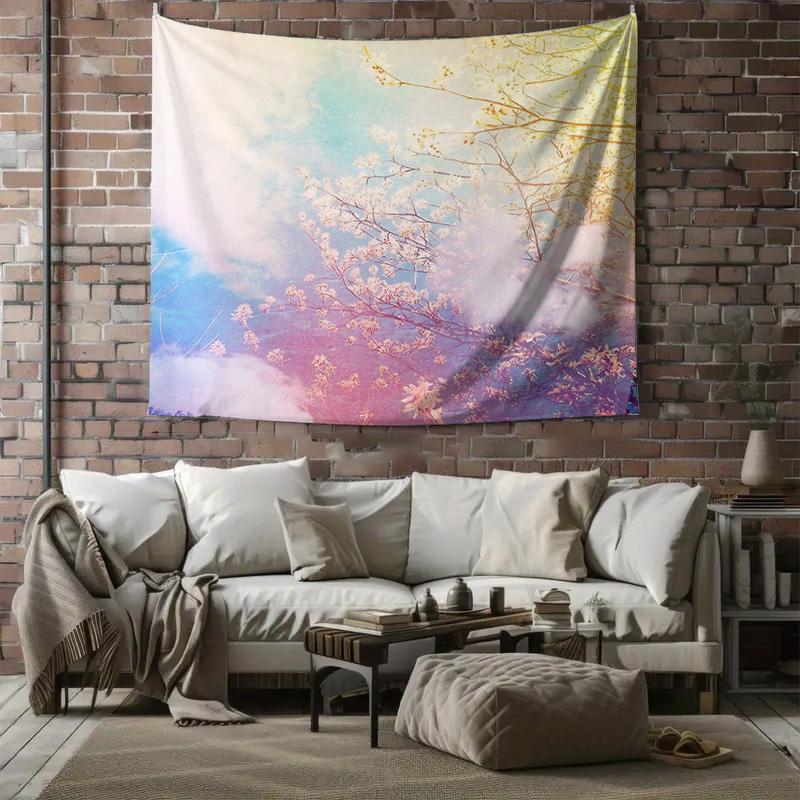 Floral Tapestry Wall Hanging Sakura Blossom Decor Aesthetic Room Decor Japanese Style Nature Landscape Bedroom Backdrop Dorm Roo