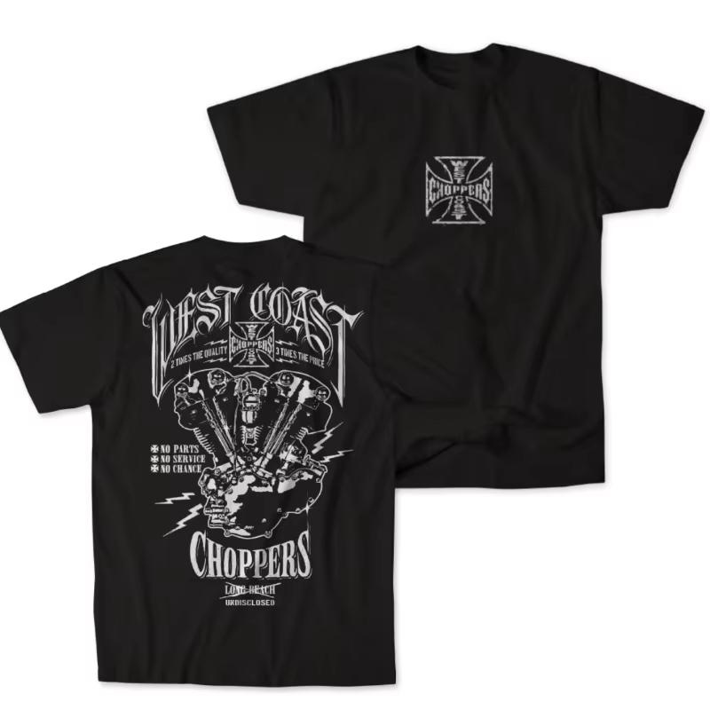 Vintage West Coast Choppers Black Vtwin Engine Slogan Biker Graphic Tee Cotton Unisexs Unisexs Tshirt Summer Streetwear
