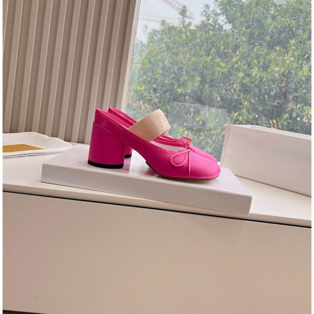 Bow-Shaped Headband Half-Slipper Women'S 2025 New Style Thick-Heeled Design Niche High-Heeled Flip-Flops