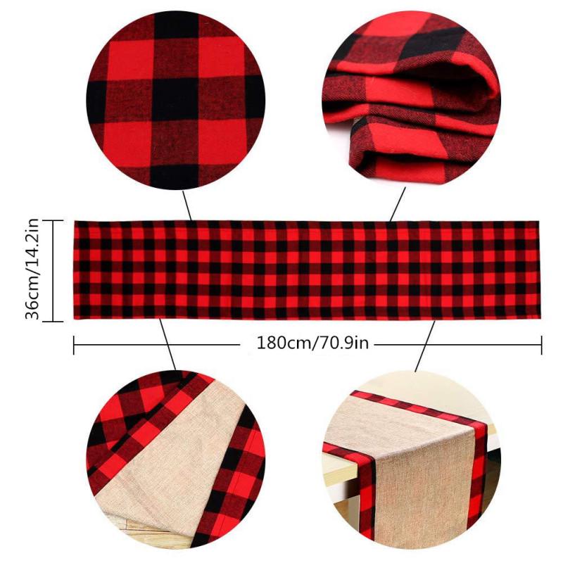 Double-Sided Chequered Linen Table Runner for Christmas Dinner Decorations