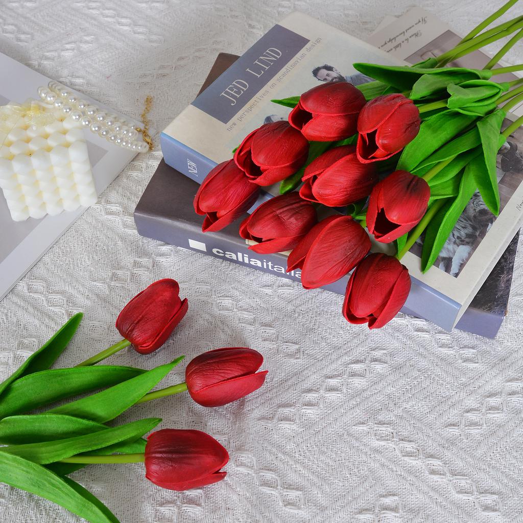 30 Stück Künstliche Tulpen 34cm Real Touch PU Kunstblumen Tulpenstiele für Hochzeit Frühlingsstrauß Blumengesteck Zuhause Büro Party Dekoration