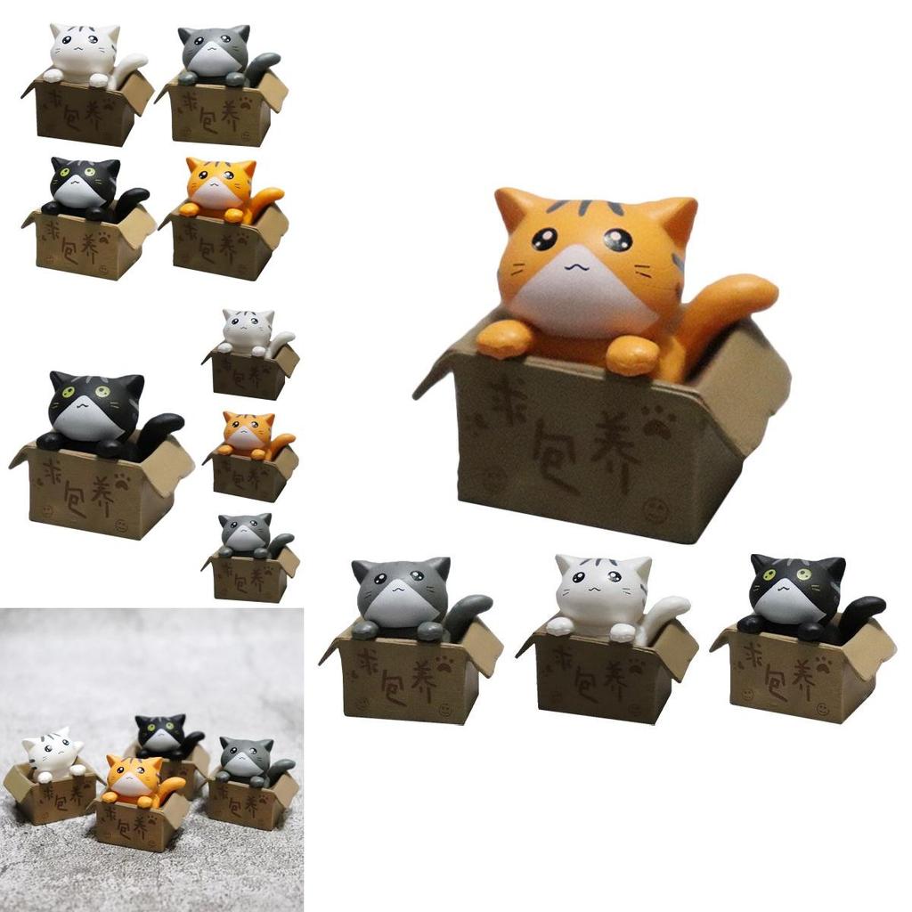 Niedliche Cartoon-Katzenfiguren zum Sammeln und Dekorieren Set mit 4