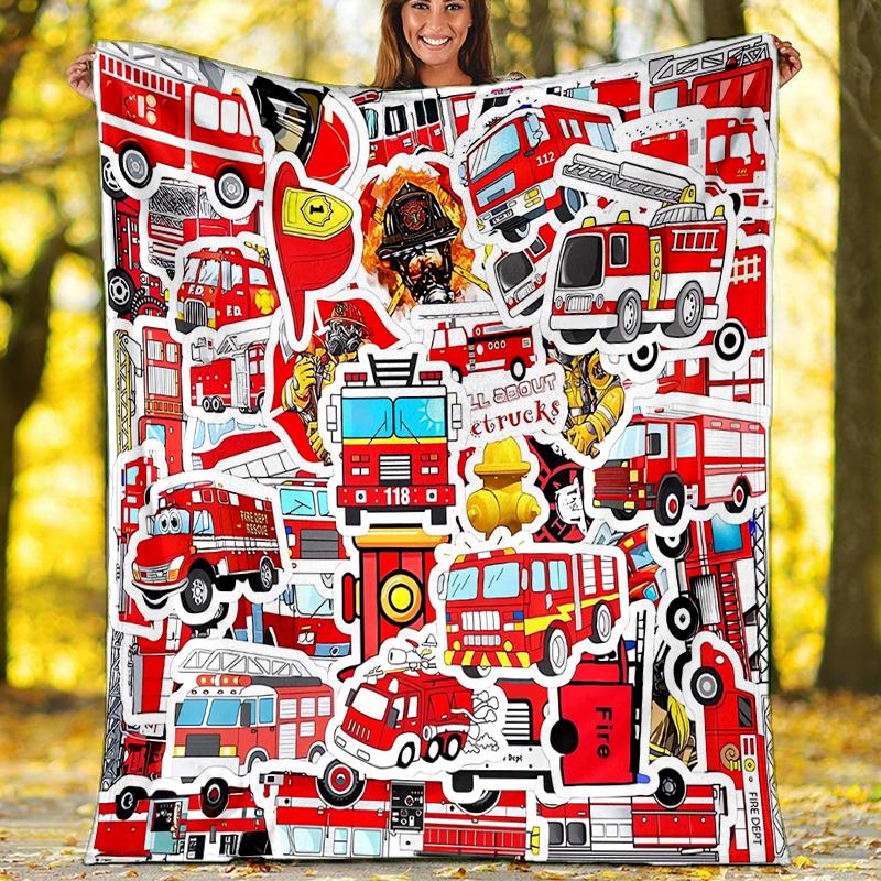 fire truck Theme Printed Blanket - Perfect for Couch, Bed, Travel & Outdoor Use | Machine Washable, Cozy & Durable.