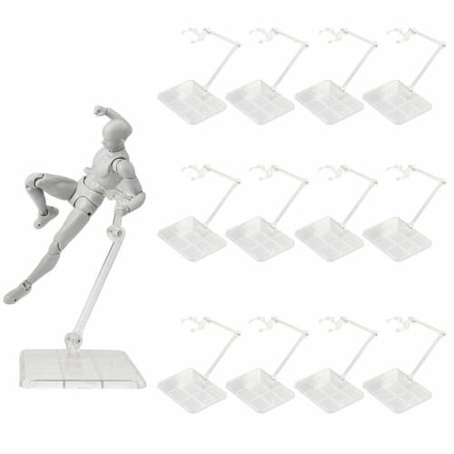 12-Piece Plastic Model Figure Stands, 1/144 Scale, 180-Degree Articulated Polycarbonate Display Stands, Clear, Perfect for Displaying Models, Figures,