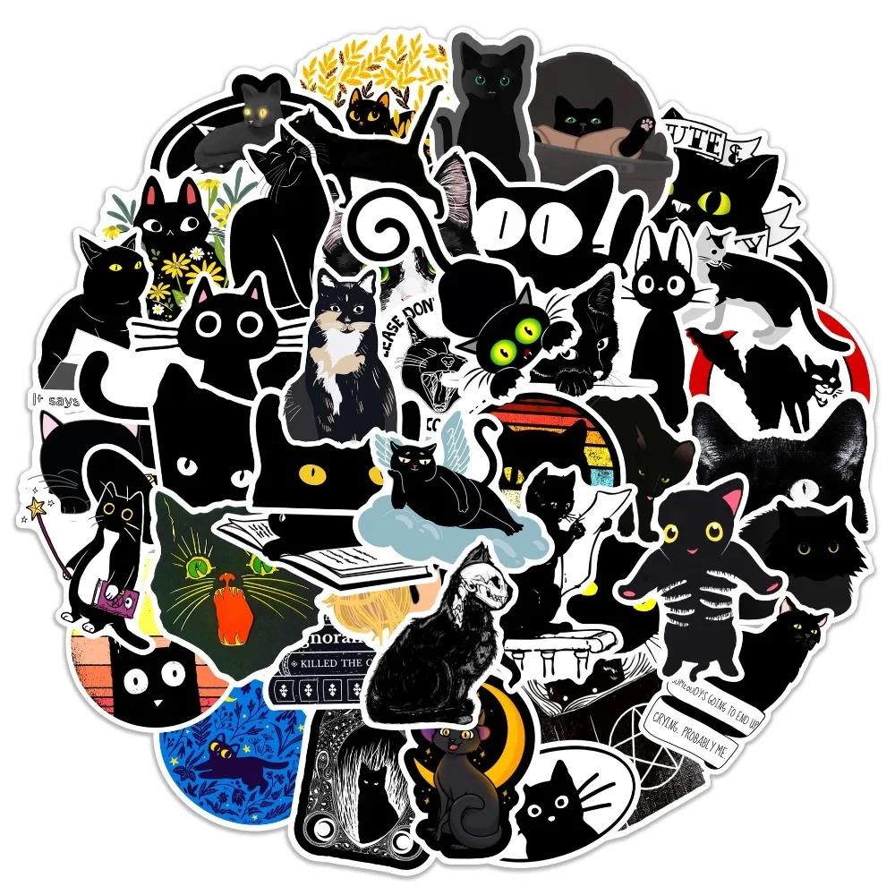 50 STÜCKE Neue Niedliche Schwarze Katze Graffiti Motorradhelm Aufkleber Wasserdicht Heckkoffer Aufkleber Motorrad Karosserie Kratzschutz Aufkleber