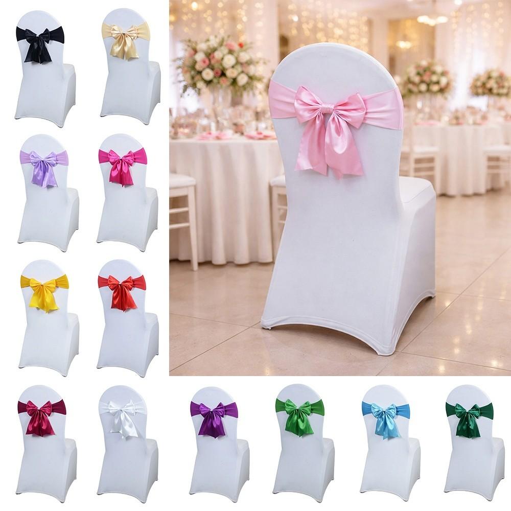Elastic Band Chair Back Bow Decorative Belt Bows Satin Chair Sashes Home Decor Supplies