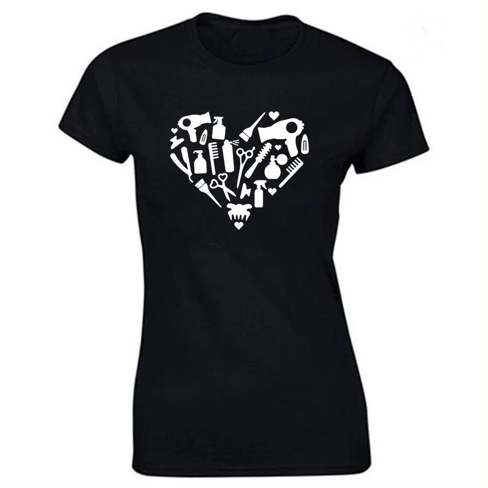 Hairdressing Hearbeat Barber Print Cotton Casual  Tshirt Women Funny T Shirt for Lady Streetwear Regular Top Tee