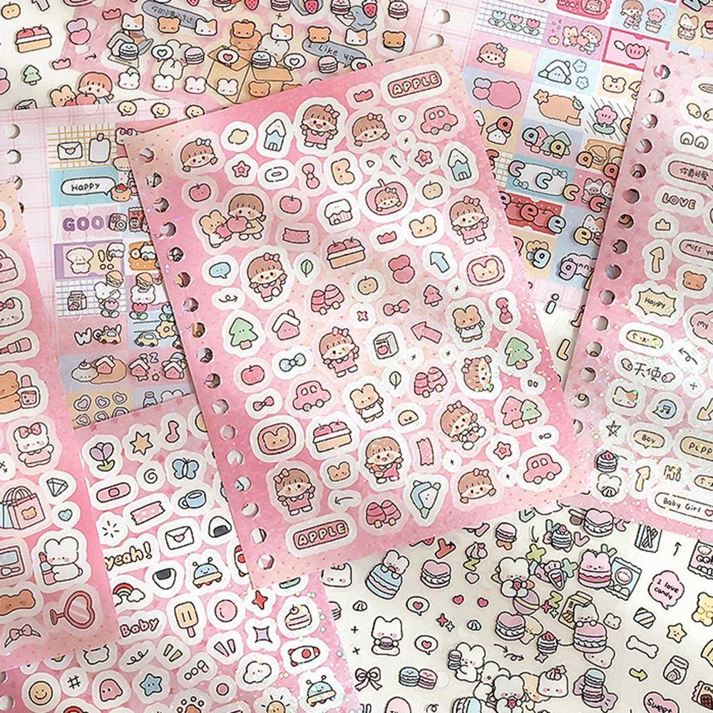 16Sheets Cute Kpop Decorative Sticker Book 1000+ DIY Material PET Scrapbooking Stickers Cartoon Washi Paper Journal