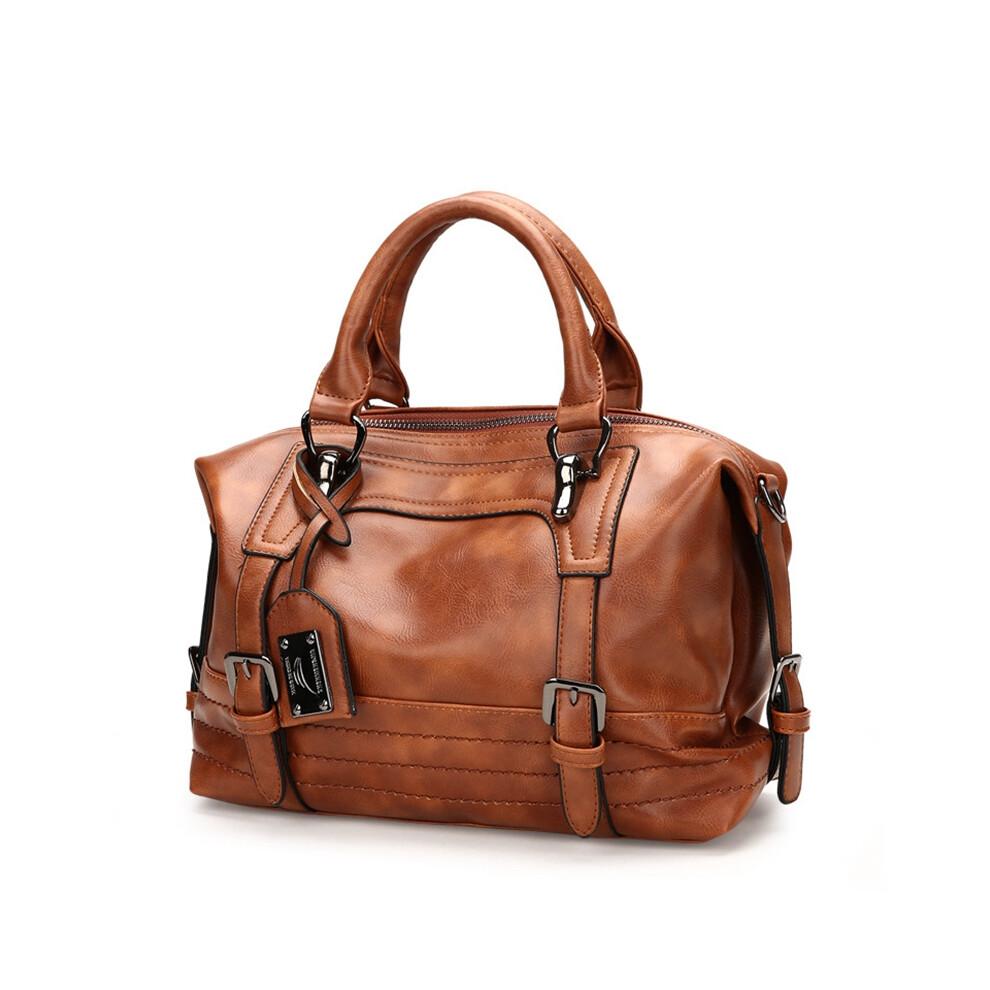 Brown PU Leather-Style Women's Messenger Bag - Shoulder Tote Satchel with ID & Phone Pockets, Zippered Compartments