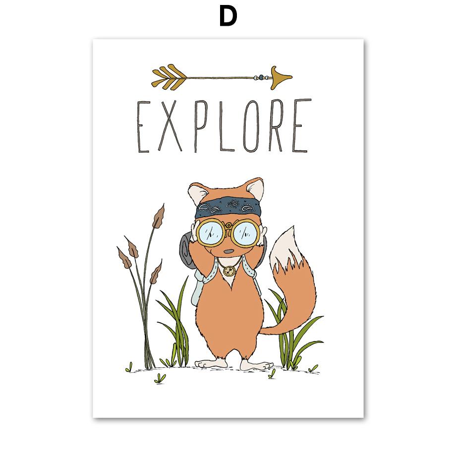 Fox Bear Rabbit Tent Arrow Nursery Wall Art Canvas Painting Cartoon Nordic Posters And Prints Wall Pictures Baby Kids Room Decor