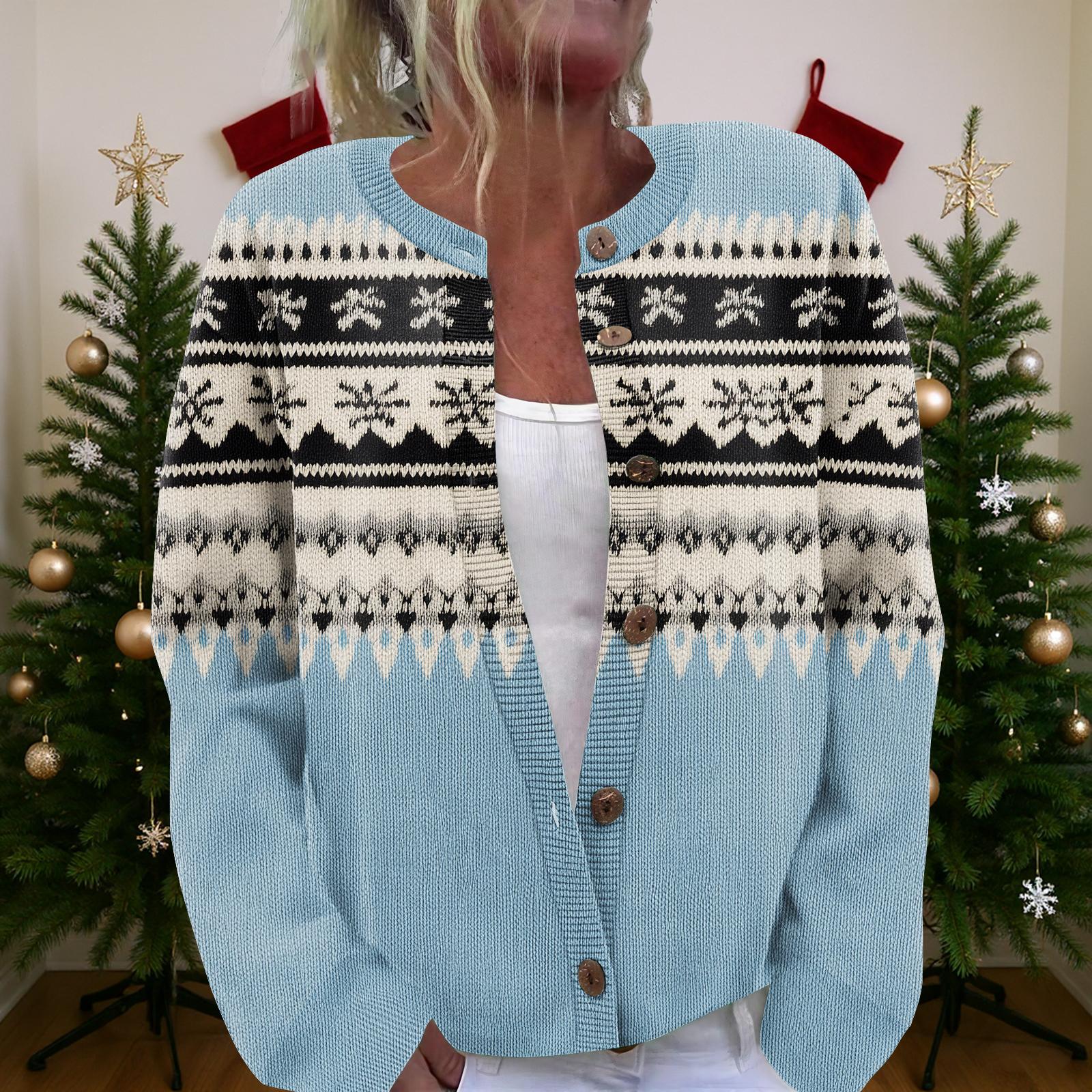 

Женский рождественский свитер Милый забавный рождественский свитер Осень и зима Свитер с длинным рукавом вязаный L