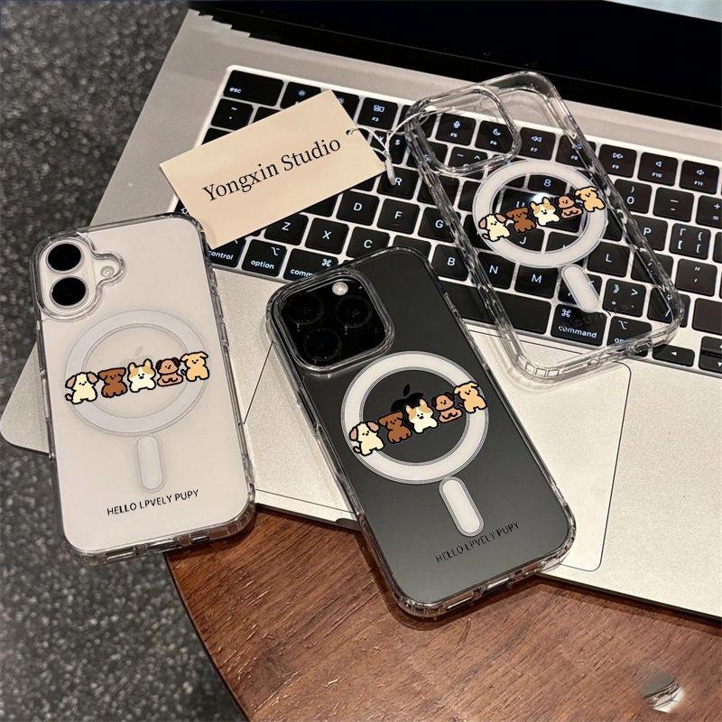 Cartoon Acrylic Phone Case for Apple iPhone 11, 12, 13 Pro, 14, 15, 16, 17 Pro Max - Five Puppies Design