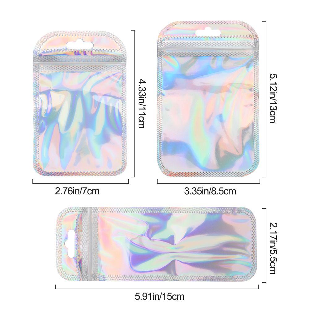 50pcs Laser Packaging Bags Resealable OPP Bags Cosmetic Bag One Side Clear Holographic Mini Aluminum Foil Zip Lock Bags Thick