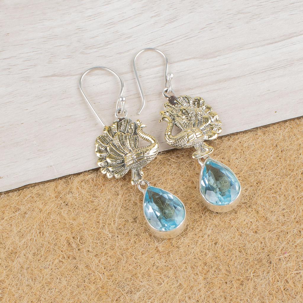 Sky Blue Topaz Gemstone Earring, Handmade Gorgeous Jewelry, 925 Solid Sterling Silver Jewelry, Bohemian Earring For Wedding Gift