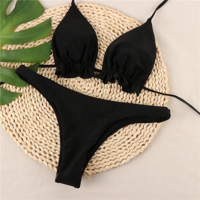 

Women Sexy Bandage Brazilian Bikini Swim Suit Top Thong Girls Swimwear Push-up Swimwear Biquini Swimsuit Swimming Suit For Women L чёрный