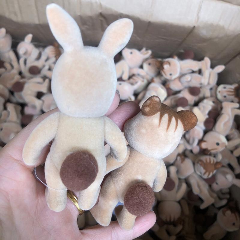 1Pc Forest Family Animal Figure Rabbit Bear Dog Flocked Shaggy Figurine Animal Model Toy For Kid Factory Defects