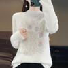 Women's Autumn Rhinestone Semi-High Neck Knitted Pullover Sweater - Loose, Slimming, Fashionable