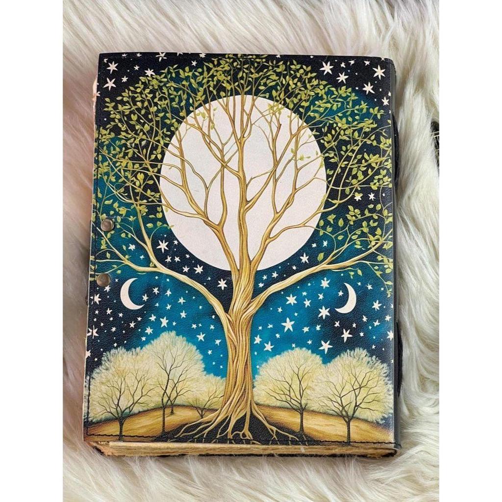 Large Tree of Life Leather Grimoire Journal: Blank Book of Shadows