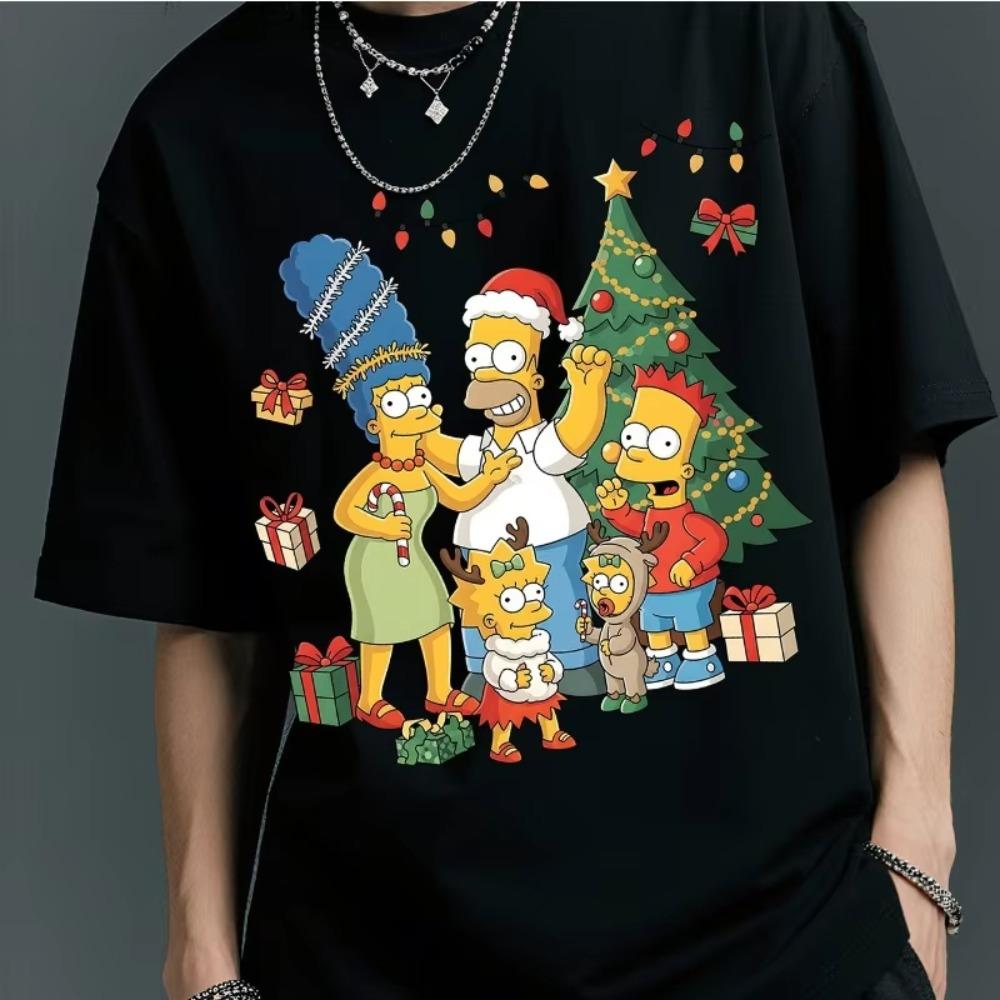 Summer Simpson Family Christmas Print Tshirt with The Same Casual Letter Cartoon Pattern for Both Unisex and Women Cotton