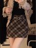 Elegant High-Waist Plaid A-Line Skirt: Slimming, Anti-Exposure Design for Autumn/Winter